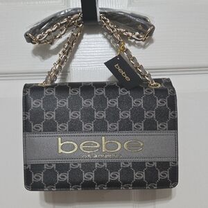 Bebe Black and Gold Chain Shoulder Bag